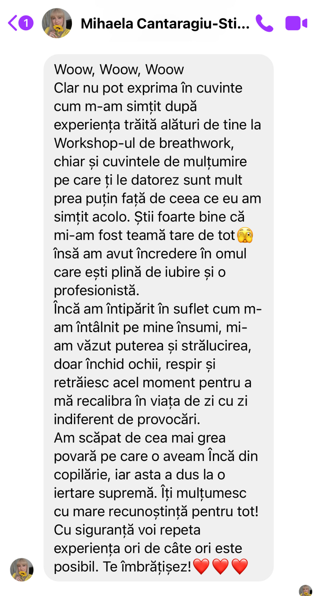 Captura originală a experienței Mihaelei